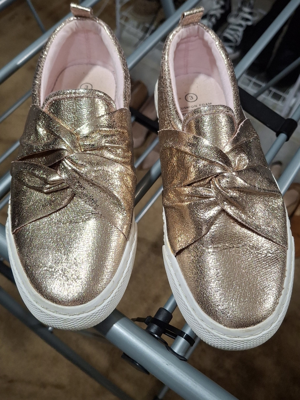 George Metallic Rose Gold Twist Knot Slip On Sneakers Size 3 Kids
